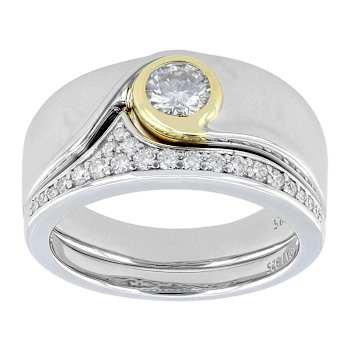 Moissanite Two-Tone Ring In Gold And Platinum-Enhanced Sterling Silver