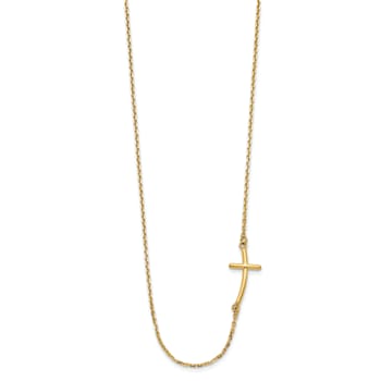 14K Yellow Gold Small Sideways Curved Cross Necklace