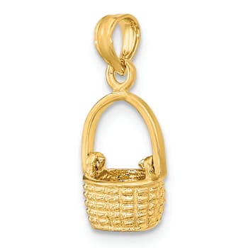 10K Yellow Gold 3D Textured Moveable Handle Basket Charm