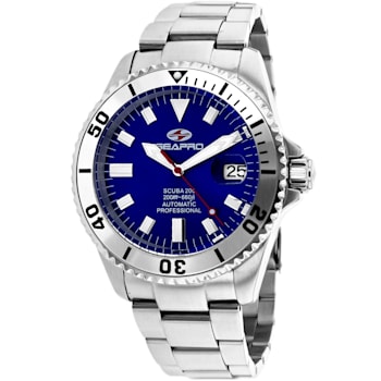 Seapro Men's Scuba 200  Blue Dial, White Bezel, Stainless Steel Watch