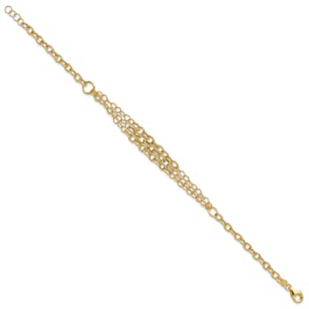 14K Yellow Gold Polished and Textured 3 Layer Fancy with 0.5-inch Ext. Bracelet