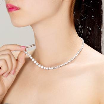 CZ Tennis Necklace In Sterling Silver 16 Inch