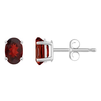 6x4mm Oval Garnet 14k White Gold Stud Earrings