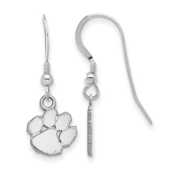 Rhodium Over Sterling Silver  LogoArt Clemson University Extra Small
Dangle Earrings