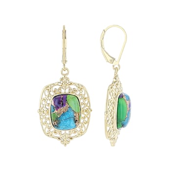 Multi-Color Blended Turquoise and Filigree Earrings In 18K Gold Over
Sterling Silver 12x10mm