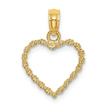 10K Yellow Gold 3D Textured Rope Heart Charm