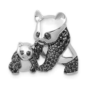 Rhodium Over 14k White Gold Black Diamond Pandas Chain Slide Pendant