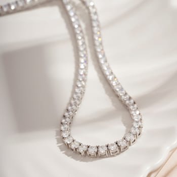 White Cubic Zirconia Platinum Over Sterling Silver Tennis Necklace 14.50ctw