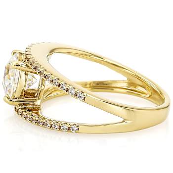 Diamond Simulant Castle Cut Round And White Zircon Ring In 18K Gold Over
Sterling Silver 2.67ctw