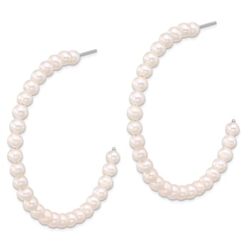 Rhodium Over Sterling Silver 4-5mm Round Freshwater Cultured Pearl Post
C-Hoop Earrings