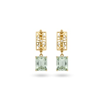 14K Yellow Gold Over Sterling Silver Prasiolite Octagon Drop Earrings