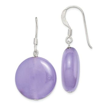 Sterling Silver Polished Lavender Jadeite Circle Dangle Earrings