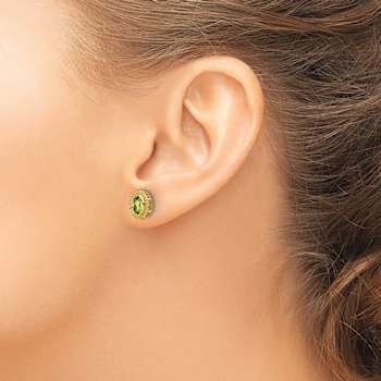 10k Yellow Gold 0.9ctw Oval Peridot August Birthstone Stud Earrings