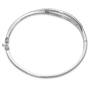 Rhodium Over Sterling Silver Polished Cubic Zirconia Infinity Hinged Bangle