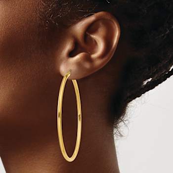 14k Yellow Gold 2 3/8" Polished Tube Hoop Earrings