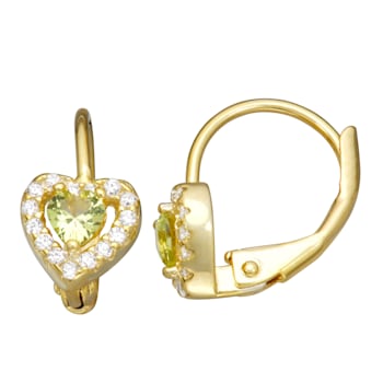 Green And White Cubic Zirconia 14k Yellow Gold Over Silver Children's
Heart Earrings 0.63ctw