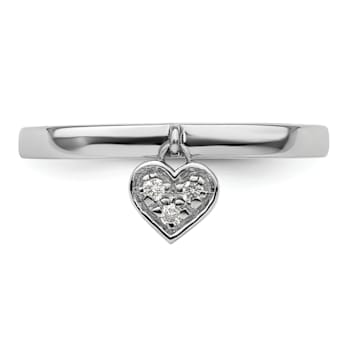 Sterling Silver Stackable Expressions Dangle Heart Diamond Ring 0.045ctw