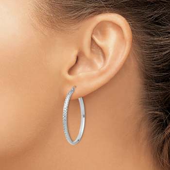 Rhodium Over 14k White Gold Diamond-Cut 1 7/16" Hoop Earrings