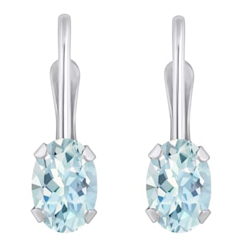 6x4mm Oval Aquamarine Rhodium Over 10k White Gold Drop Earrings