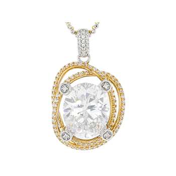 Two-tone Oval CZ Pendant With Chain In Platinum-Enhanced Sterling Silver
And 18K Gold Over Sterling Silver 8.45ctw
