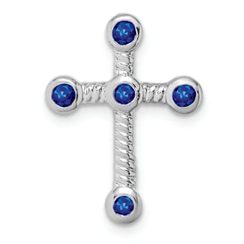 Rhodium Over 10k White Gold 0.29 ctw Sapphire Cross Slide Pendant
