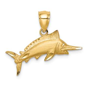 14k Yellow Gold Diamond-Cut and Brushed Marlin Fish Pendant