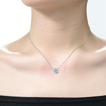 CZ Bezel-Set Pendant Necklace in Rhodium Over Brass
