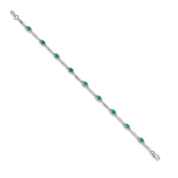 Rhodium Over 14k White Gold Diamond and Emerald Bracelet