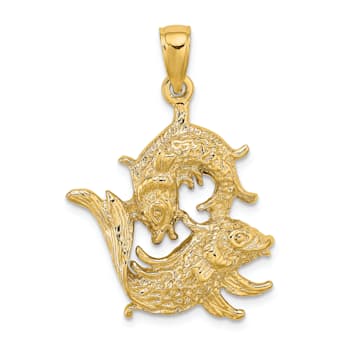 14k Yellow Gold 3D Textured Large Pisces Zodiac pendant