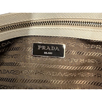 Prada Saffiano Ivory Leather Briefcase Satchel Tote Bag