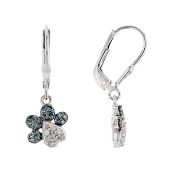 Blue And White Diamond Rhodium Over Sterling Silver Paw Print Dangle
Earrings 0.30ctw