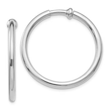 Rhodium Over 14k White Gold 1/1" Non-pierced Hoops Earrings
