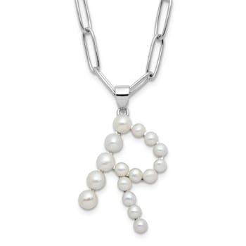 Rhodium Over Sterling Silver 3-5.5mm Freshwater Cultured Pearl LETTER R
18-inch Necklace
