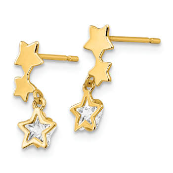 14K Yellow Gold Children's Star Dangle Earrings with Cubic Zirconia