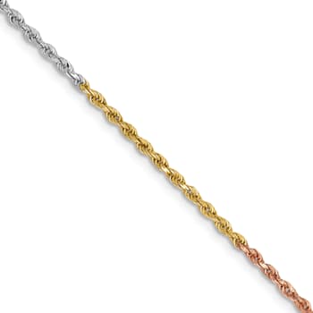 14k Tri-color Gold 1.5mm Solid Diamond-Cut Rope 16 Inch Chain
