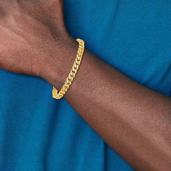 10k Yellow Gold and 10k White Gold 6.8mm Hand-polished Flat Beveled Curb
Link Bracelet