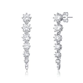 Linear Fringe CZ Drop Earrings In Sterling Silver