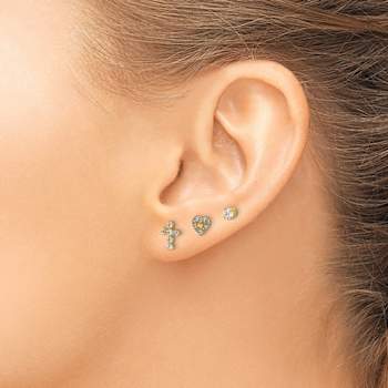 14k Yellow Gold Polished Cubic Zirconia Cross, 5.5mm Heart and 3.5mm
Stud Earring Set