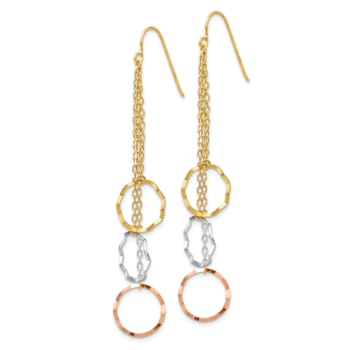 14k Yellow Gold, 14k White Gold and 14k Rose Gold Textured Faceted
Circle Dangle Earrings