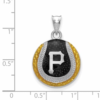 Rhodium Over Sterling Silver MLB LogoArt Pittsburgh Pirates Enameled Pendant