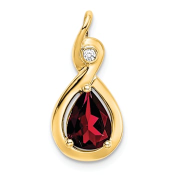 10k Yellow Gold 1.40 ctw Pear Garnet and Accent Diamond Pendant