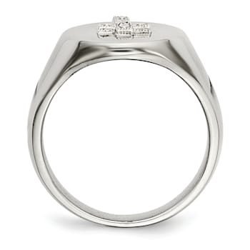 White Cubic Zirconia Stainless Steel Polished with Sterling Silver Cross
Men's Signet Ring