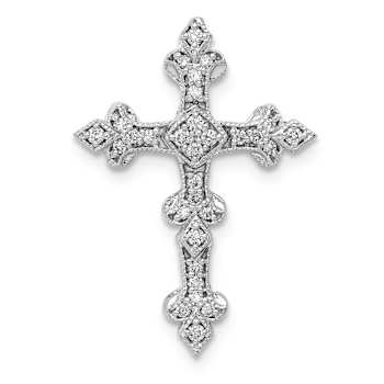 Rhodium Over 14k White Gold Diamond Filigree Cross Chain Slide Pendant