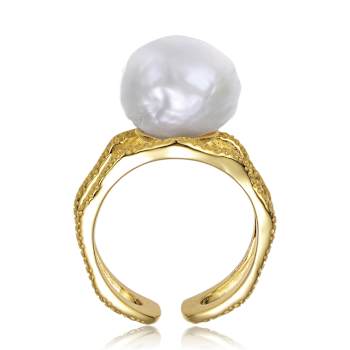 Pear Shape Freshwater Pearl Open Band Ring In 14K Gold Over Sterling Silver