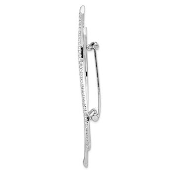 Rhodium Over Sterling Silver Cubic Zirconia Fancy Curved Pin Brooch