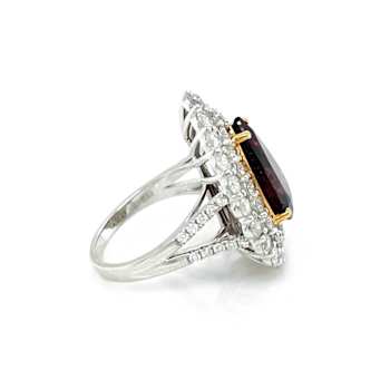 10.95 Ctw Garnet and 3.08 Ctw White Diamond Ring in 14K 2-Tone