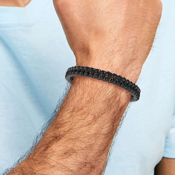 Black Cotton and Stainless Steel Polished Black IP-plated 8.5-inch with
0.5-inch Extension Bracelet