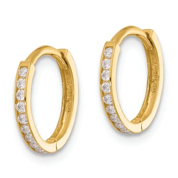 14k Yellow Gold 7/16" Polished Cubic Zirconia Huggie Hoop Earrings