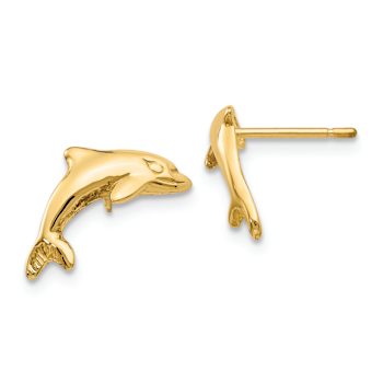 14k Yellow Gold Dolphin Stud Earrings