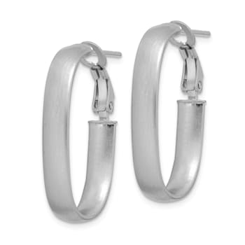 Rhodium Over 14k White Gold Satin 1 1/8" Oval Hoop Earrings